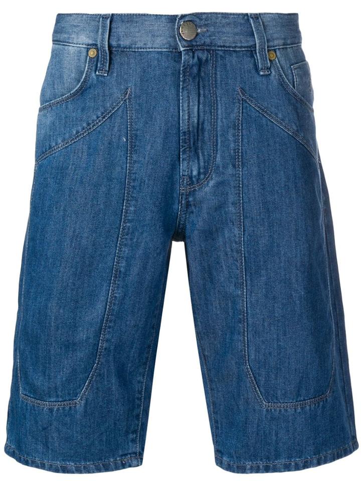 Jeckerson Stitched Panel Denim Shorts - Blue