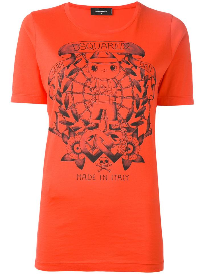 Long Tattoo Graphic T-shirt - Women - Cotton - M, Red, Cotton, Dsquared2