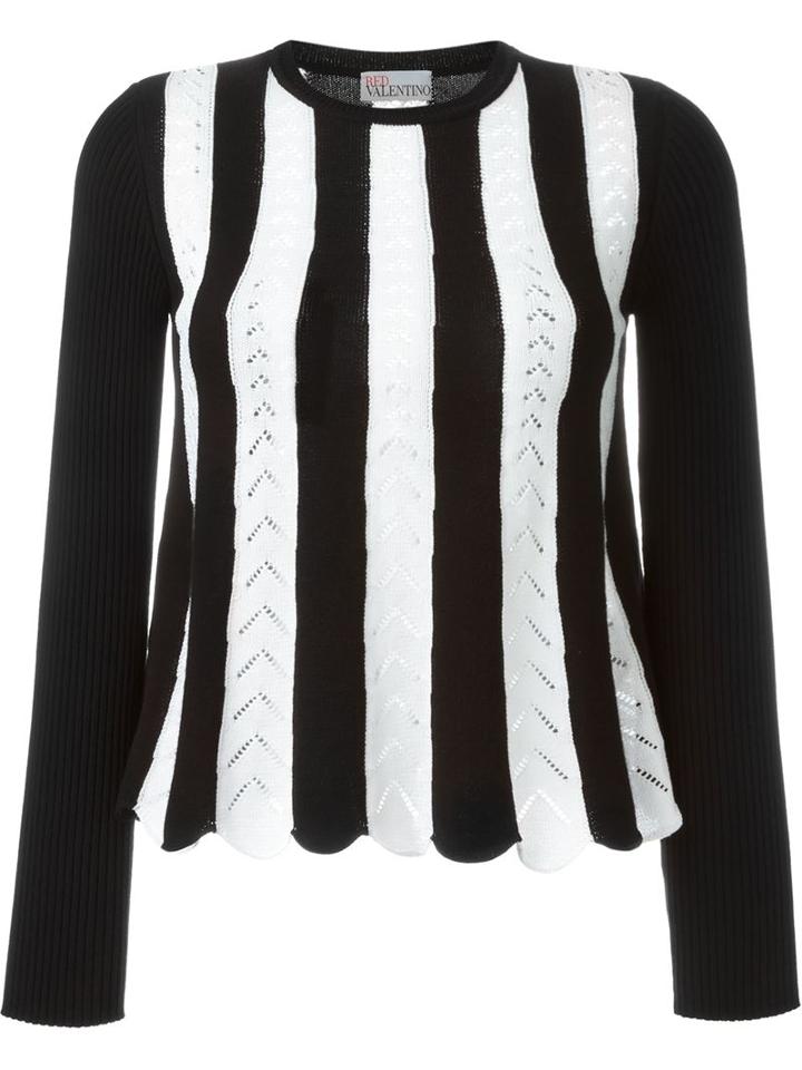 Red Valentino Intarsia Stripe Sweater, Women's, Size: S, Black, Cotton/polyester/viscose