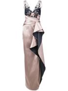 Marchesa Notte Embroidered Sequined Column Gown - Pink & Purple