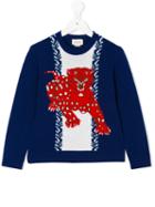 Gucci Kids - Sweater With Tiger - Kids - Wool - 6 Yrs, Blue