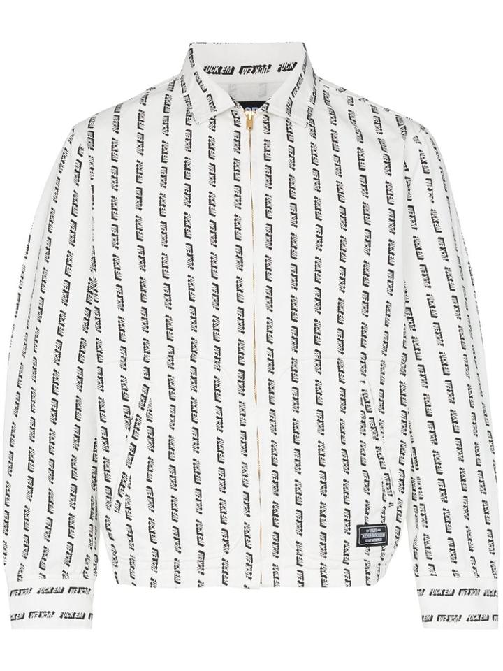 Neighborhood Slogan Printed Bomber Jacket - White