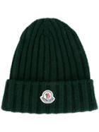 Moncler Ribbed Knit Beanie, Men's, Green, Wool