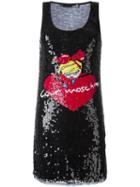 Love Moschino Sequinned Logo Tank Dress, Women's, Size: 42, Black, Polyester/polyamide/viscose