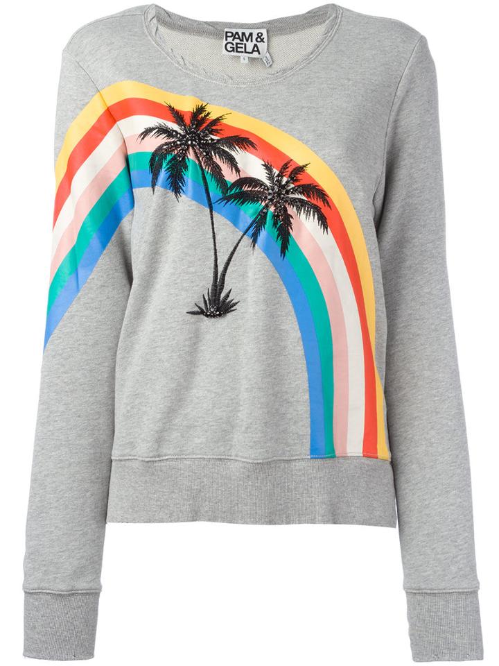 Pam & Gela - Printed Palm Trees Sweatshirt - Women - Cotton - M, Women's, Grey, Cotton