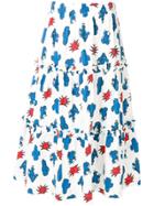 P.a.r.o.s.h. Cactus Print Tiered Long Skirt - White