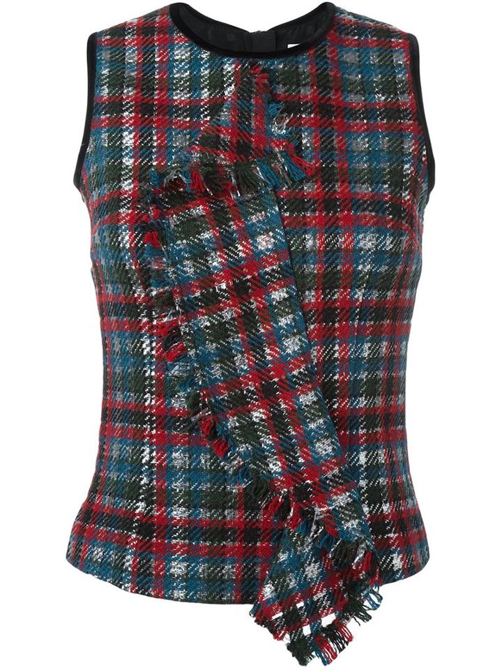 Msgm Checked Ruffle Tank