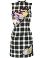 Christopher Kane Floral Print Gingham Dress, Women's, Size: 40, Black, Virgin Wool/polyester/nylon/silk