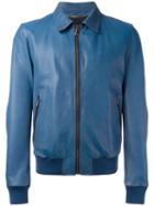 Dolce & Gabbana Leather Jacket, Men's, Size: 54, Blue, Goat Fur/lamb Fur/acetate/cotton