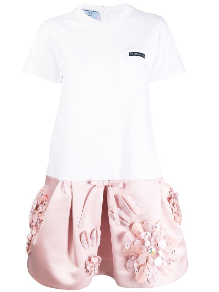 Prada Embellished T-shirt Dress - White