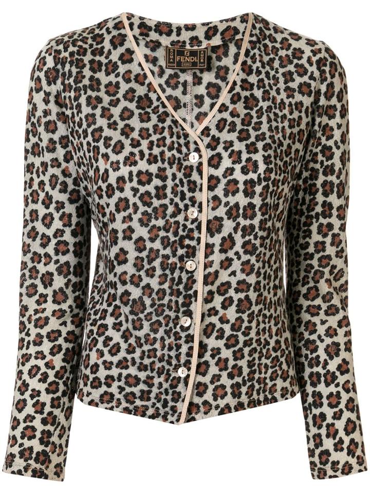 Fendi Pre-owned Leopard Printed Slim-fit Cardigan - Brown