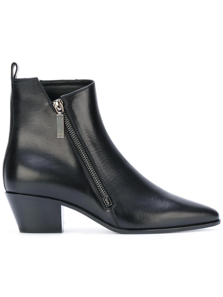 Saint Laurent Zip Detail Ankle Boots - Black