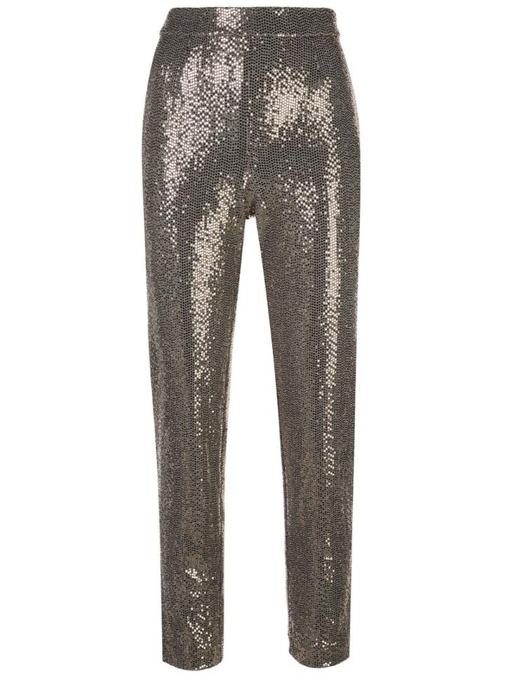 Badgley Mischka Cropped Sequin Embellished Trousers - Gold