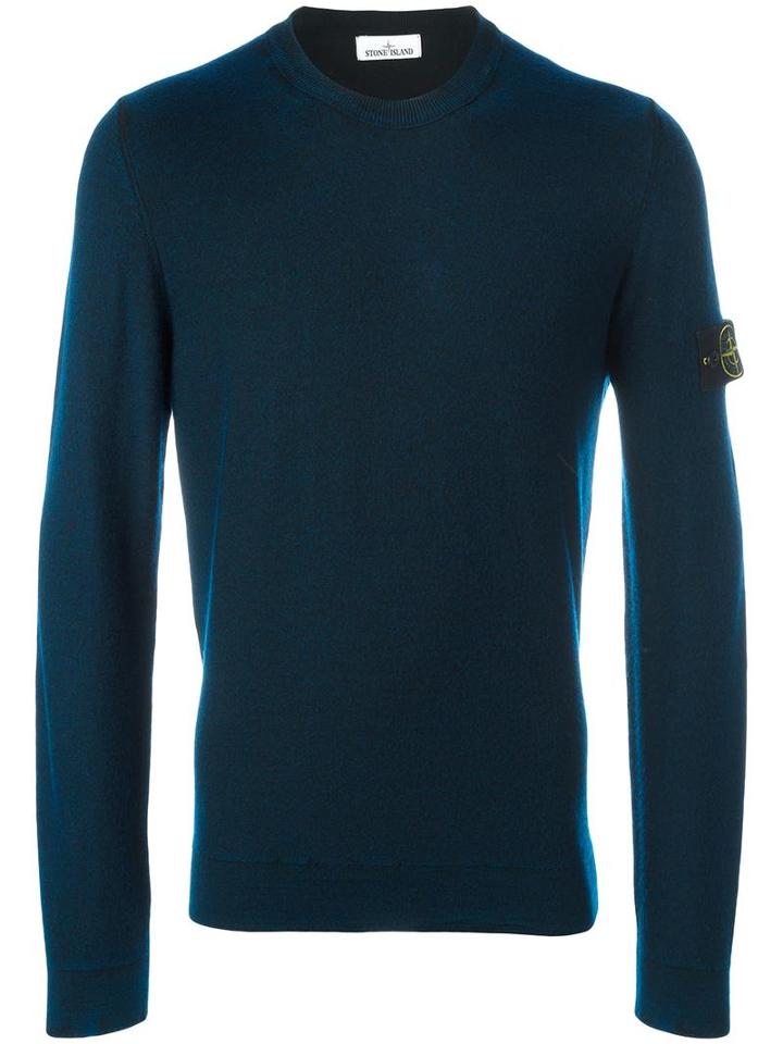 Stone Island Logo Patch Jumper, Men's, Size: Medium, Blue, Wool