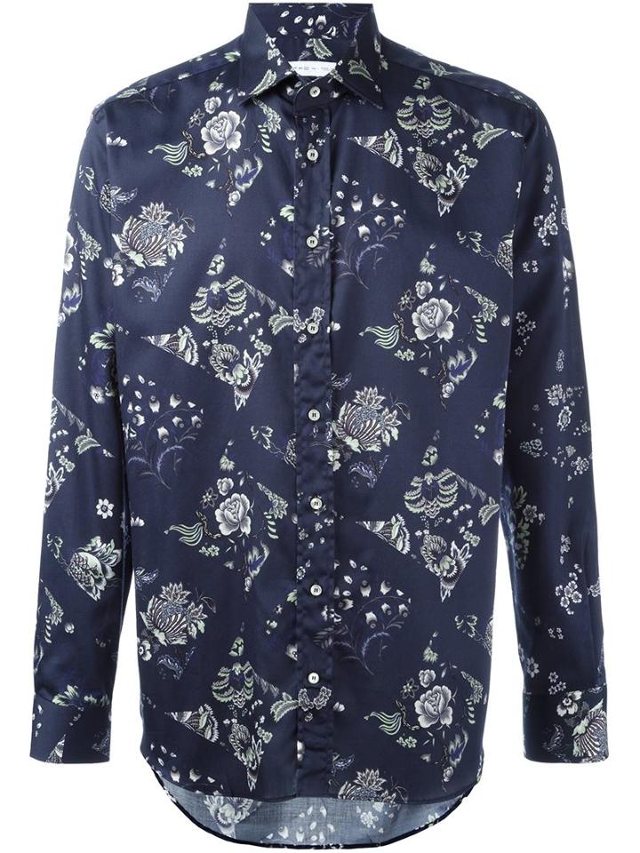 Etro Floral Print Shirt, Size: 40, Blue, Cotton