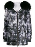 Mr & Mrs Italy Zipped Fur Print Coat - White