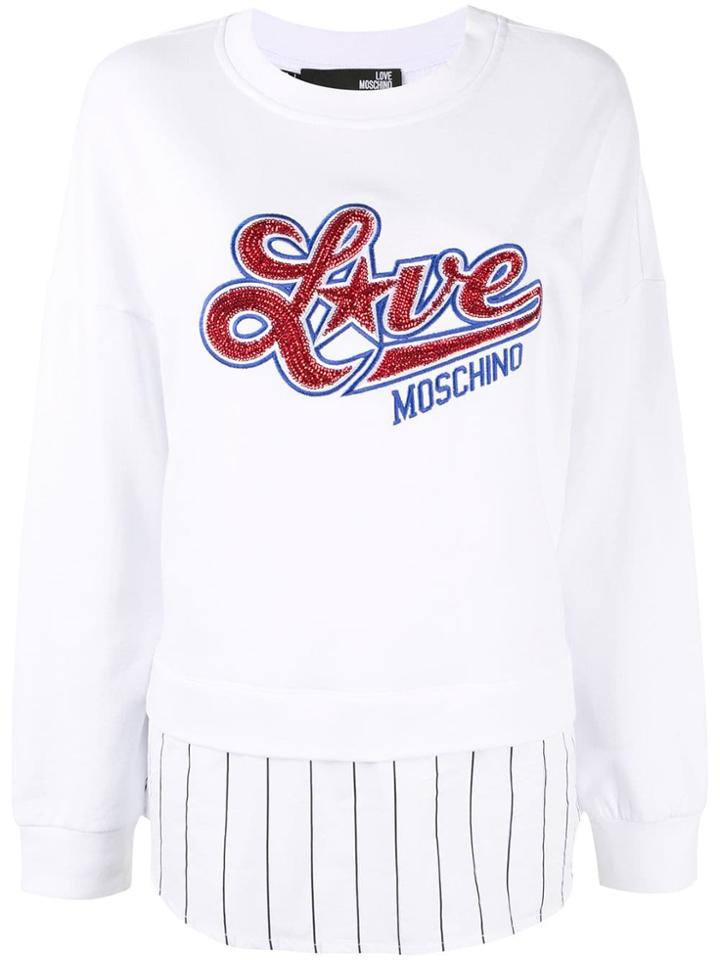 Love Moschino Sequin Embroidered Logo Sweatshirt - White