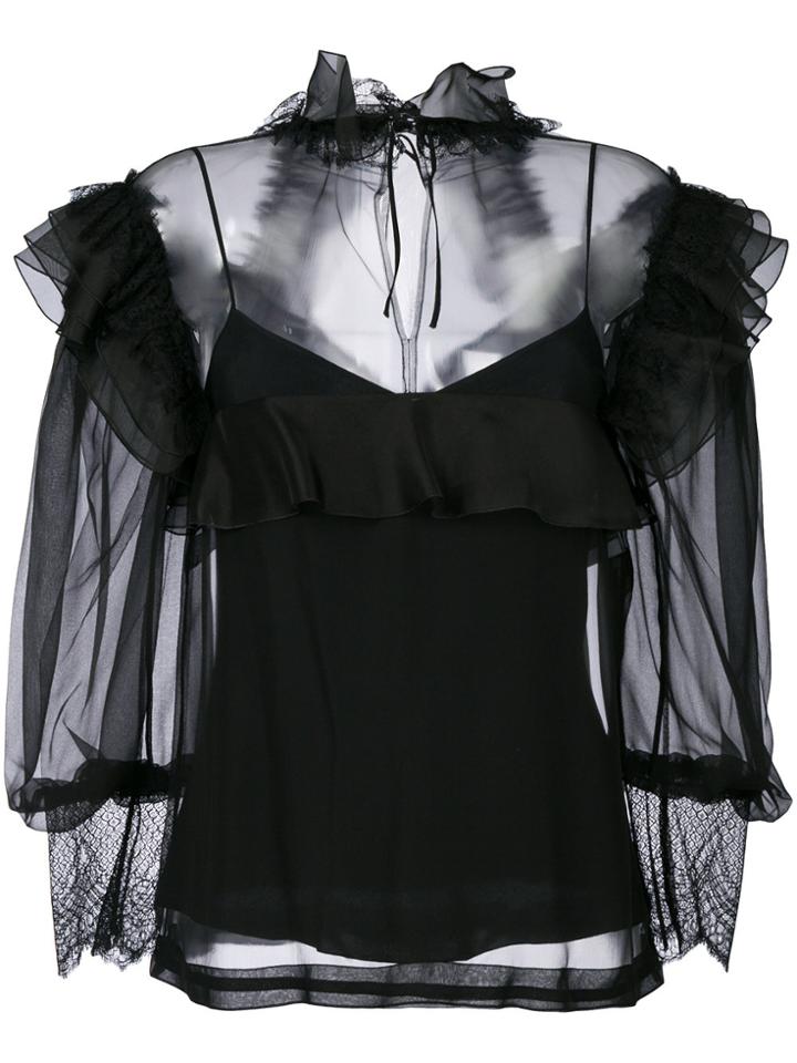 Alberta Ferretti Ruffle And Mesh Blouse - Black