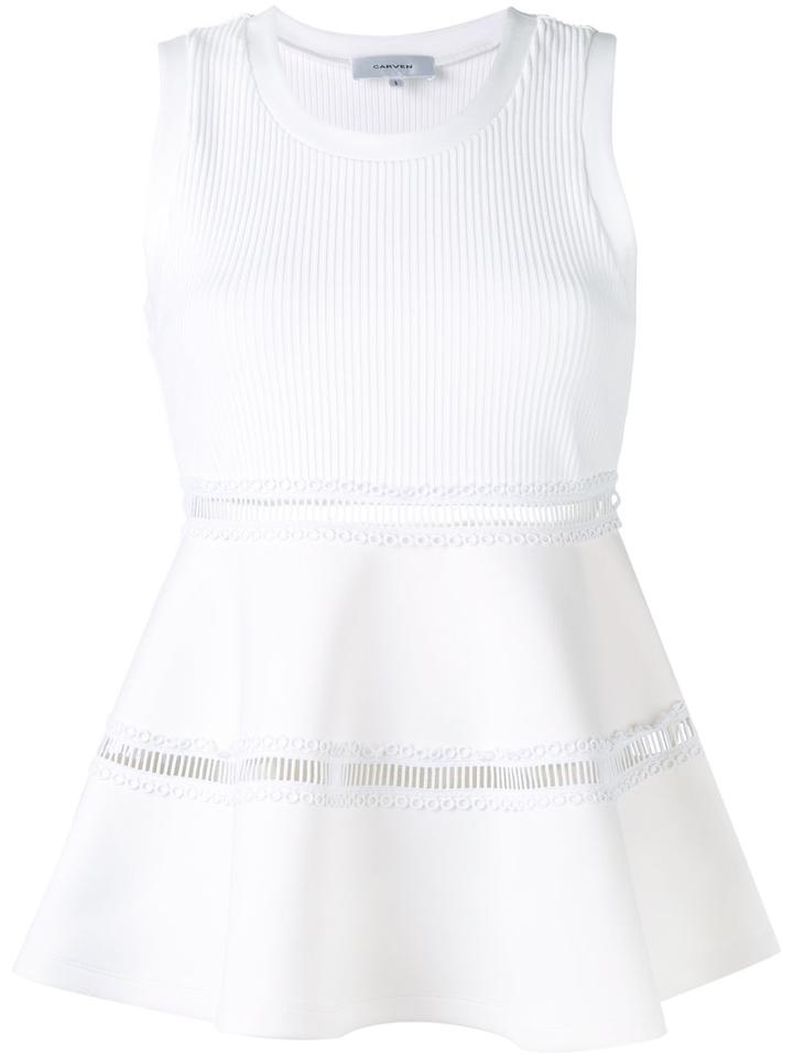 Carven - Waist-embroidered Flared Blouse - Women - Polyester/spandex/elastane - Xs, Women's, White, Polyester/spandex/elastane