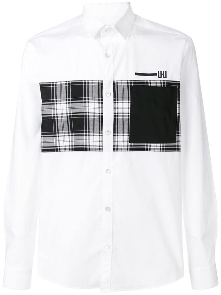 Les Hommes Urban Contrast Check Patch Shirt - White