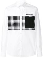 Les Hommes Urban Contrast Check Patch Shirt - White