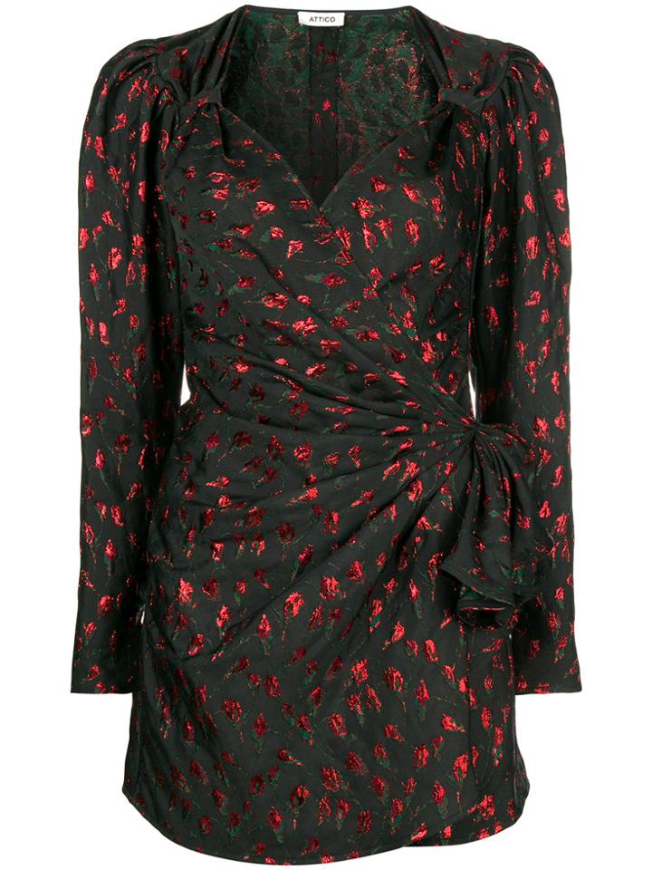 Attico Wrap Front Mini Dress - Black