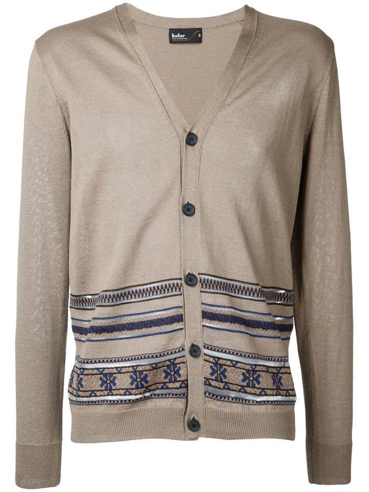 Kolor Striped Detail Cardigan, Men's, Size: 1, Nude/neutrals, Cotton/nylon/viscose/wool
