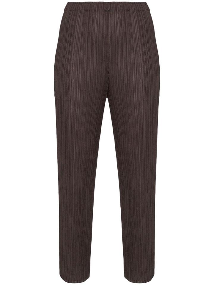 Pleats Please By Issey Miyake High-waisted Slim Trousers - Brown