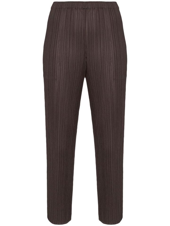 Pleats Please By Issey Miyake High-waisted Slim Trousers - Brown