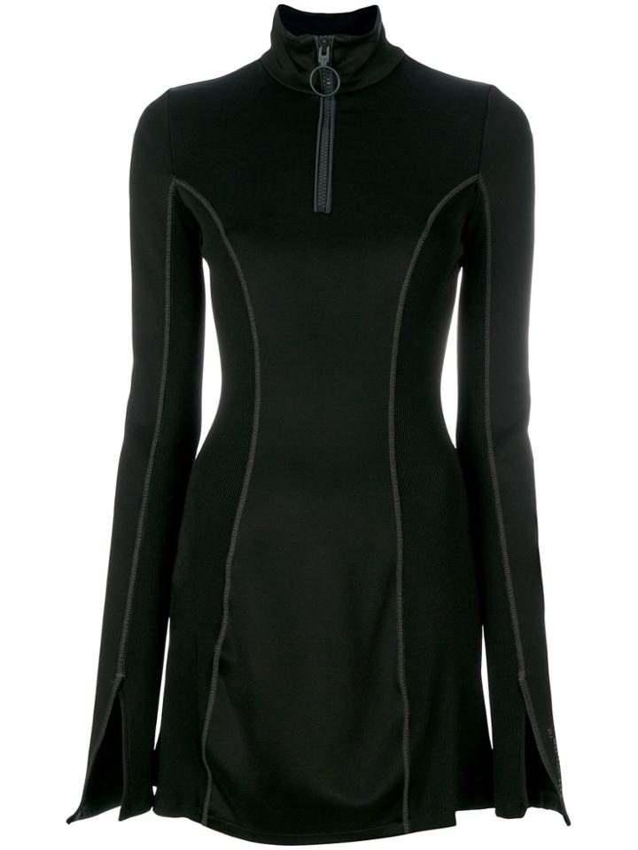 Off-white Zip Neck Dress - Black