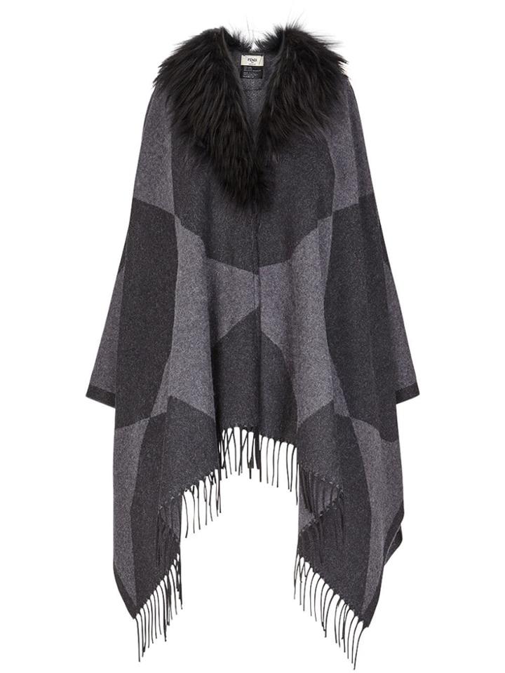Fendi Touch Of Fur Poncho - Black