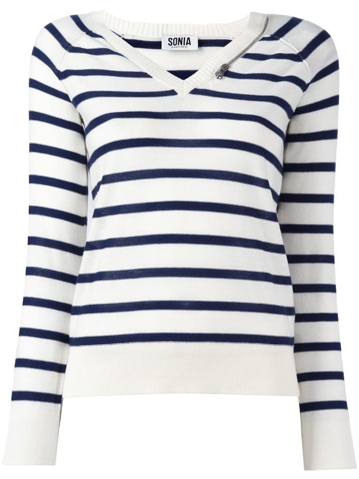 Sonia By Sonia Rykiel Striped V-neck Jumper, Women's, Size: Medium, White, Cotton/wool
