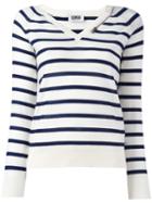 Sonia By Sonia Rykiel Striped V-neck Jumper, Women's, Size: Medium, White, Cotton/wool
