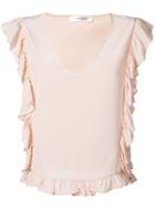 Anine Bing - Frill V-neck Top - Women - Silk - Xs, Women's, Pink/purple, Silk