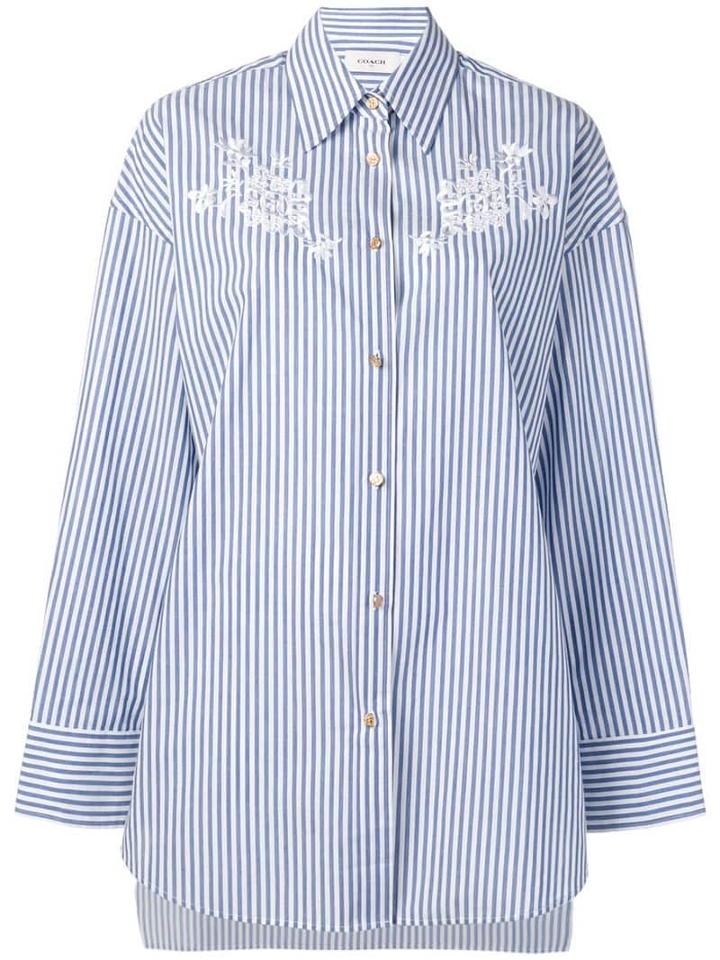 Coach Oversized Floral Embroidery Shirt - Blue