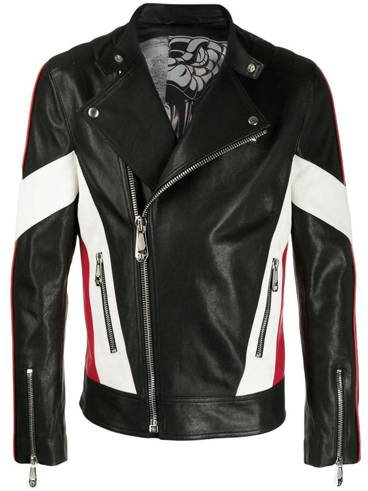 Philipp Plein Skull Print Biker Jacket - Black
