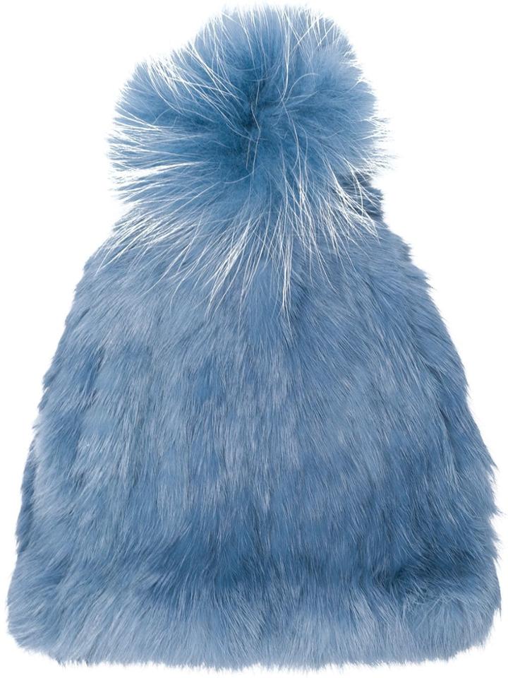 Yves Salomon Pom Pom Hat - Blue