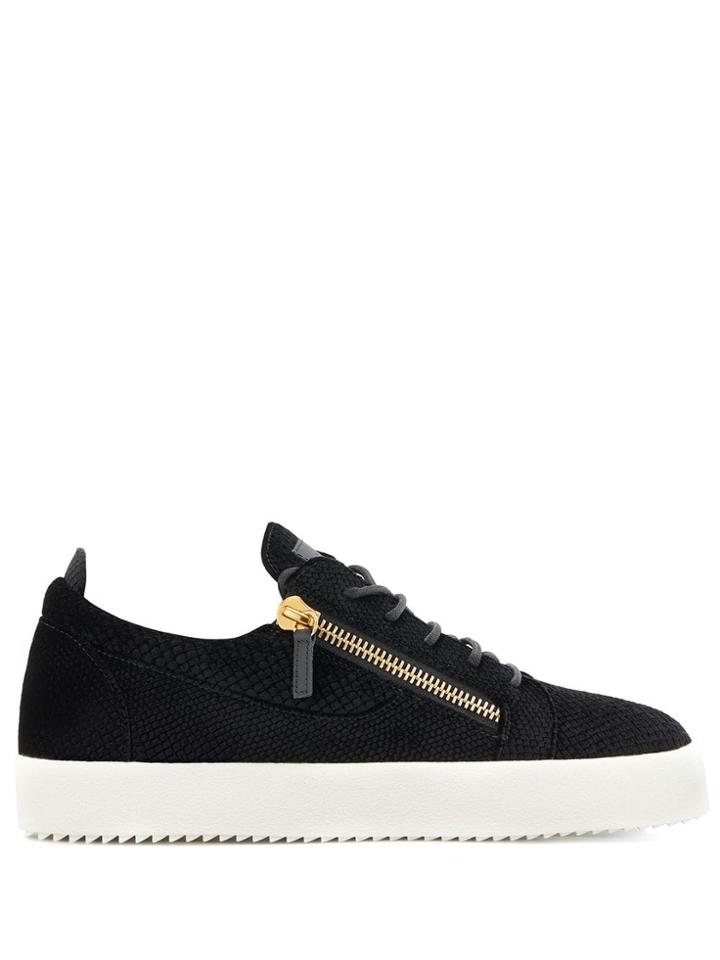 Giuseppe Zanotti Frankie Snake-effect Velvet Sneakers - Black