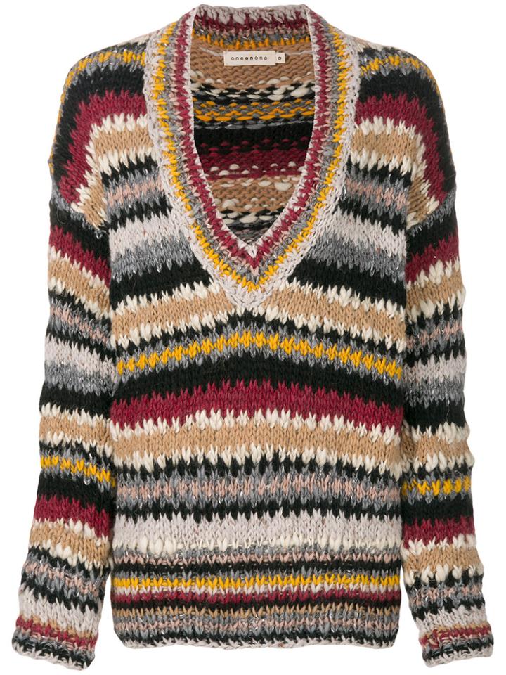 Oneonone Striped V-neck Jumper - Multicolour
