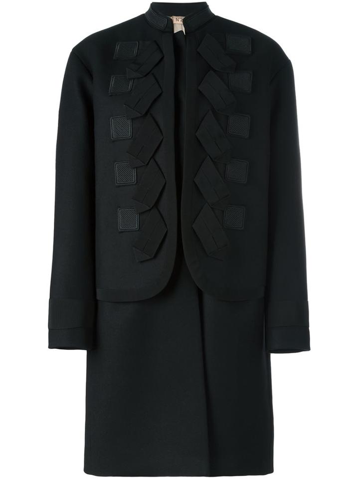 No21 Appliqué Layered Coat, Women's, Size: 44, Black, Polyamide/acetate/viscose/wool