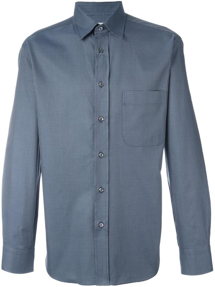 Brioni Checked Shirt, Men's, Size: Large, Blue, Cotton