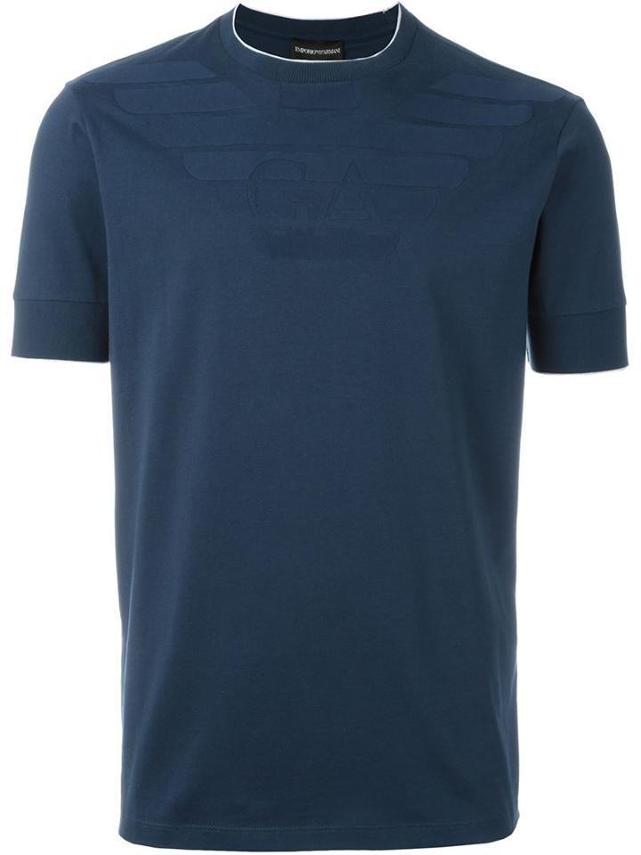 Emporio Armani Logo Print T-shirt, Men's, Size: S, Blue, Cotton/polyester