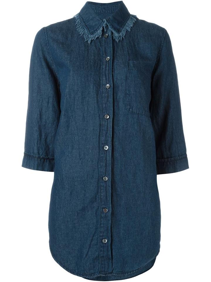 Raquel Allegra Frayed Collar Denim Shirt