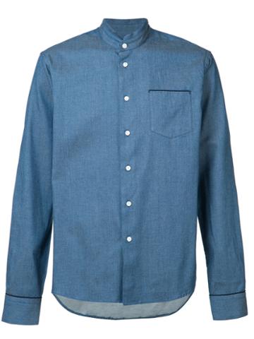 F.s.z - Mandarin Collar Shirt - Men - Silk/cotton - M, Blue, Silk/cotton