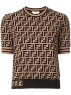 Fendi Ff Short Sleeve Sweater - Brown