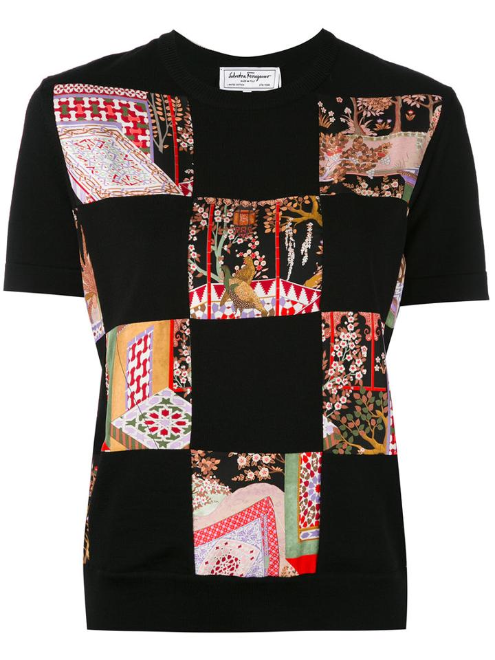 Salvatore Ferragamo - Patchwork Jersey T-shirt - Women - Silk/virgin Wool - L, Black, Silk/virgin Wool