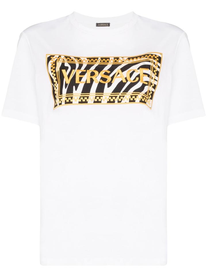Versace 90's Vintage Logo Zebra Print T-shirt - White