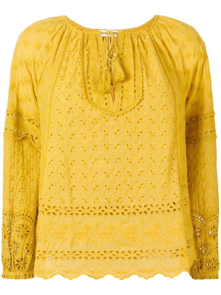 Ulla Johnson Floral Eyelet Boxy Blouse - Yellow & Orange