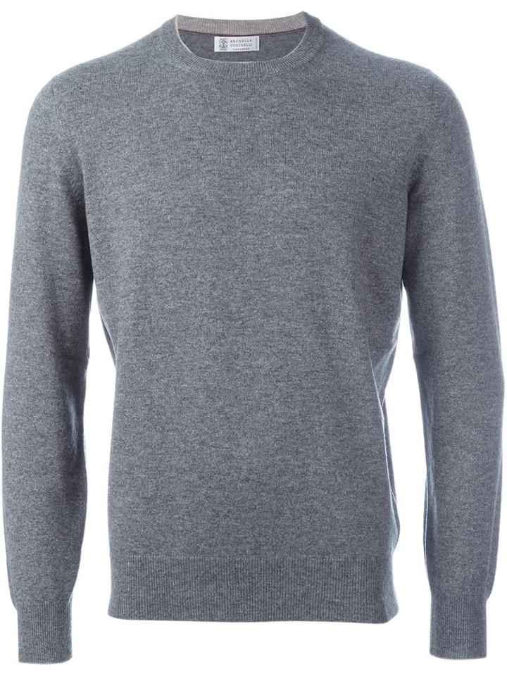Brunello Cucinelli Cashmere Classic Jumper, Men's, Size: 54, Grey, Cashmere