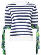 Msgm Tied Cuffs Striped Sweater - White